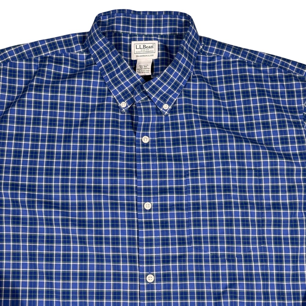 L.L.Bean Mens XXL Regular Fit Blue Plaid Button Down Long Sleeve Shirt